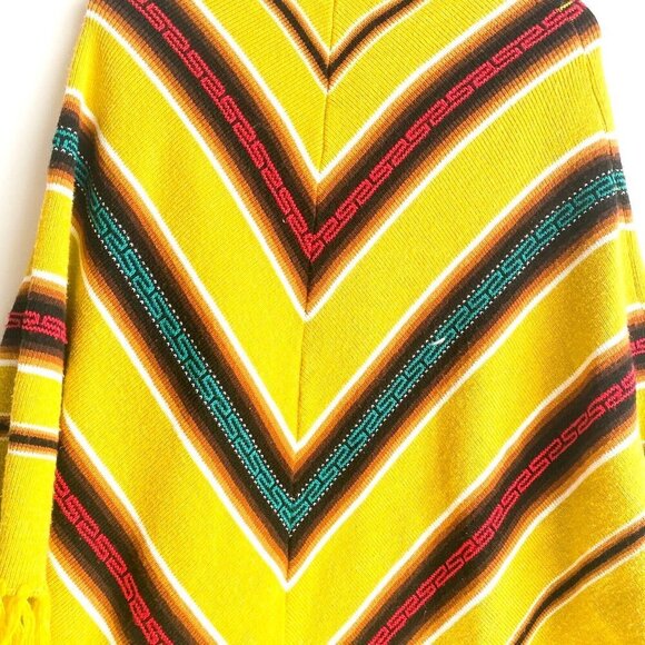 Vintage Acid Green Yellow Chartreuse Chevron Print Knit  Poncho M/L - Picture 6 of 6